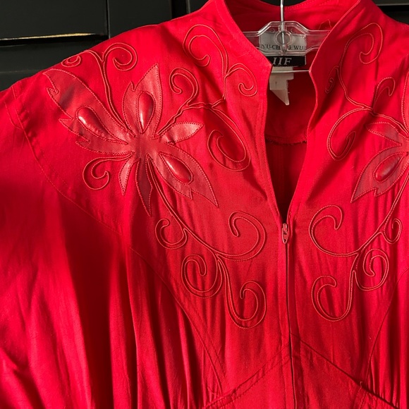 80s M L Vintage IIF Red Maxi western designer Yu-Ching Wu dress - Picture 3 of 4